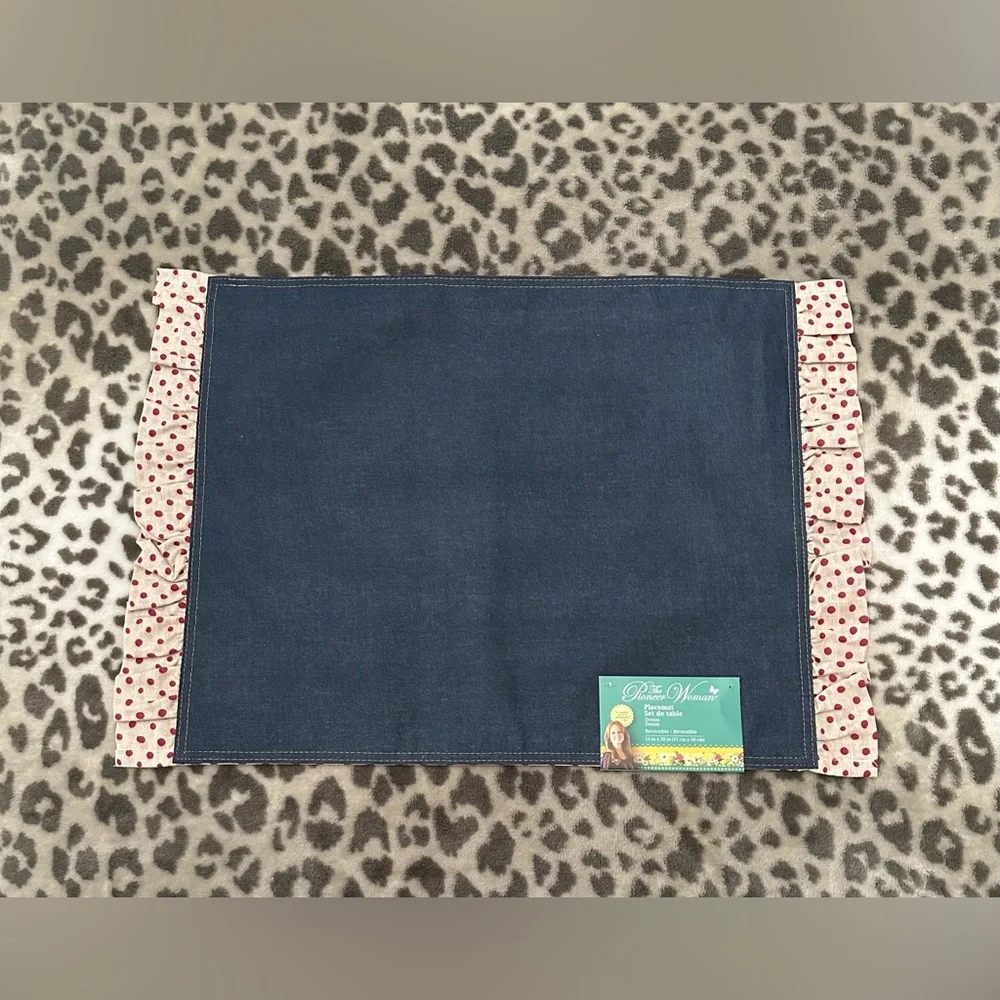 2018 The Pioneer Woman Reversible Placemat Set of 4 Blue Denim Polka Dot Ruffle